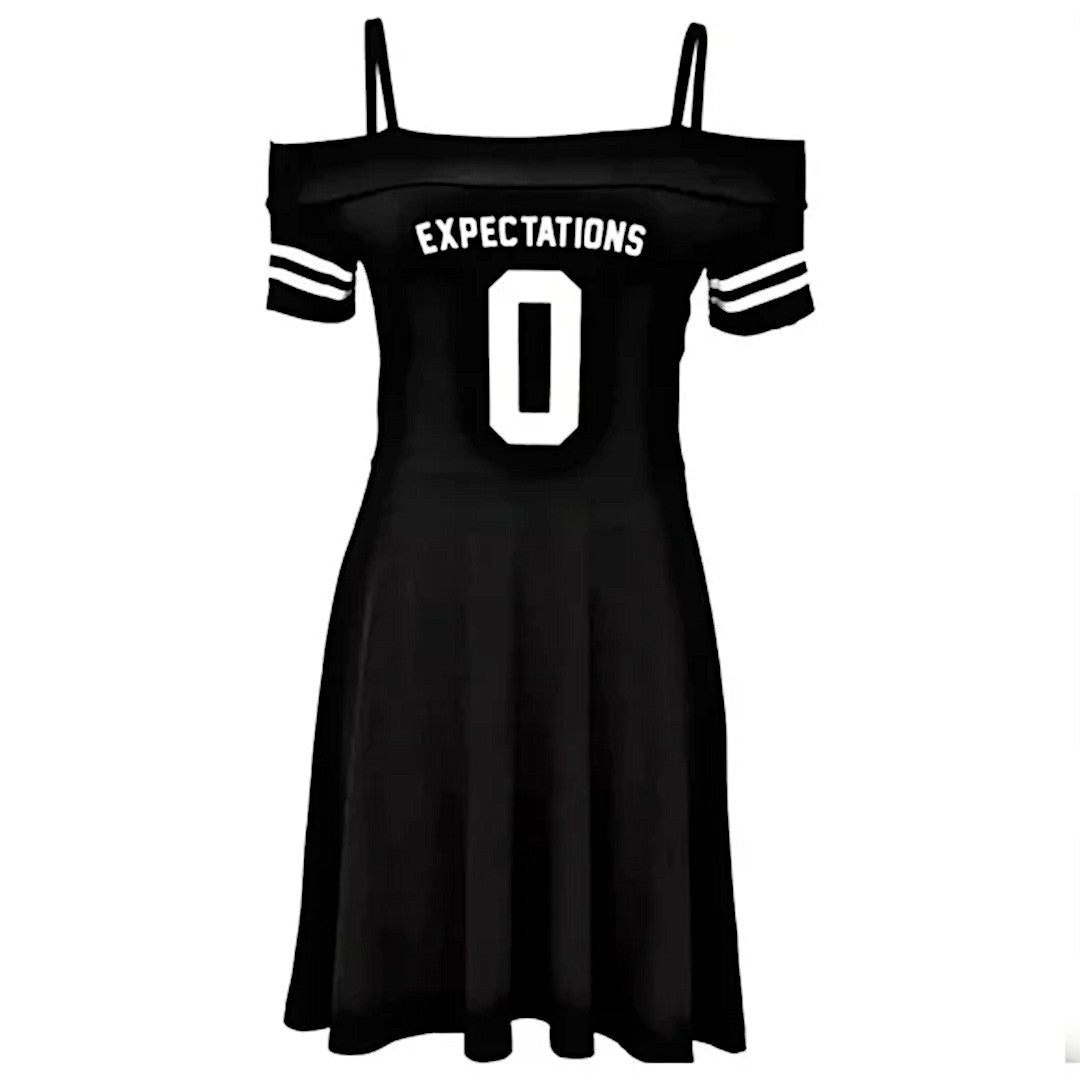 Zero Expectations Dress | Bardot Gothic Black Skater Off Shoulders Dress - Killstar - Dresses