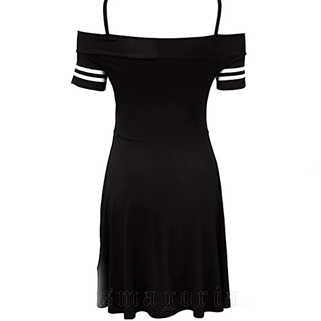 Zero Expectations Dress | Bardot Gothic Black Skater Off Shoulders Dress - Killstar - Dresses