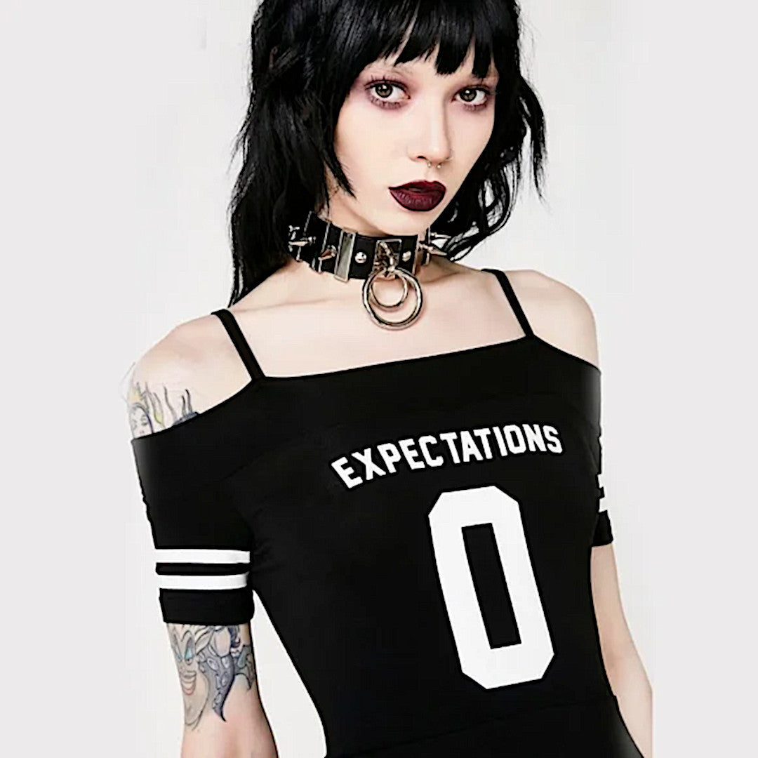 Zero Expectations Dress | Bardot Gothic Black Skater Off Shoulders Dress - Killstar - Dresses