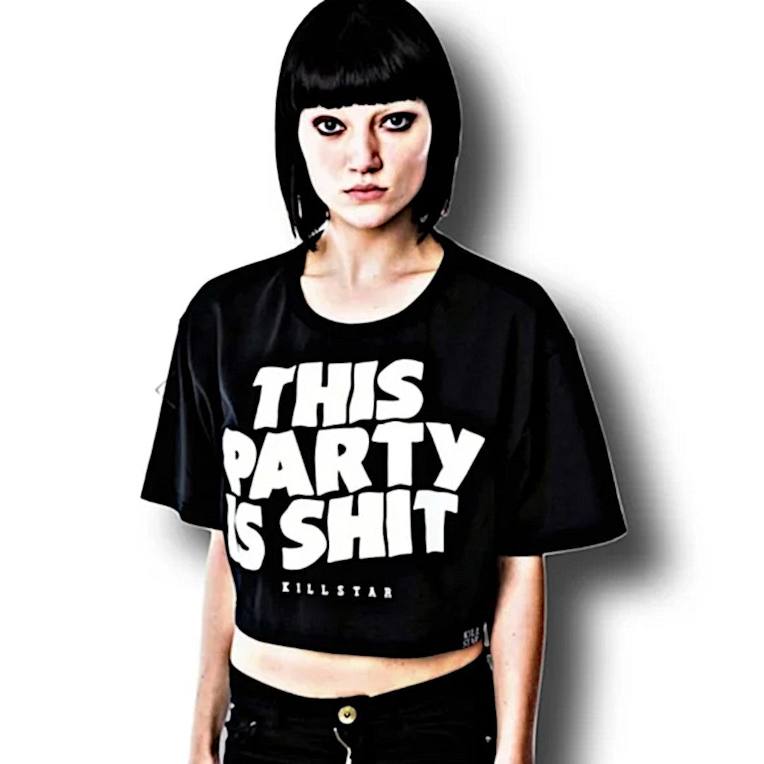 Cropped Top | This Party is Sh*t | Gothic Black Soft Jersey Fabric - Killstar - Shirts