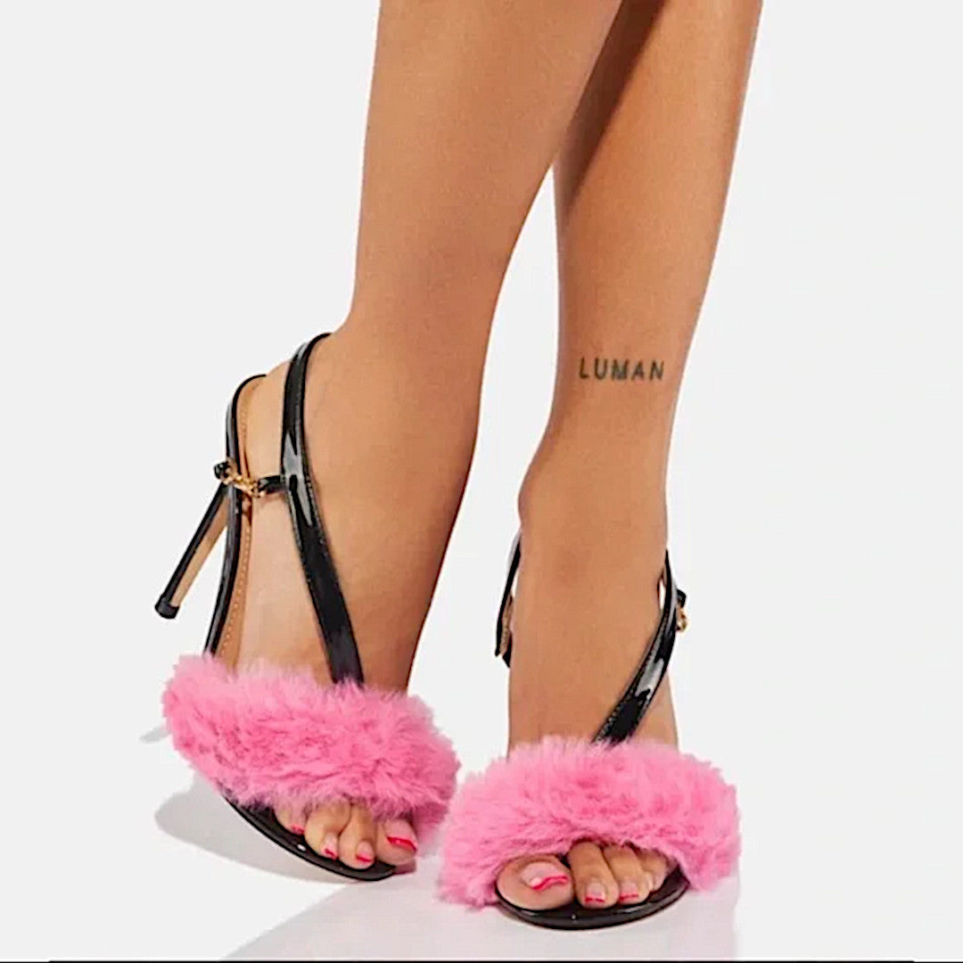 Stiletto Heels | Lerpa Fuzzy Leather Chain Detail Heels - Lemon Drop by Privileged - Shoes