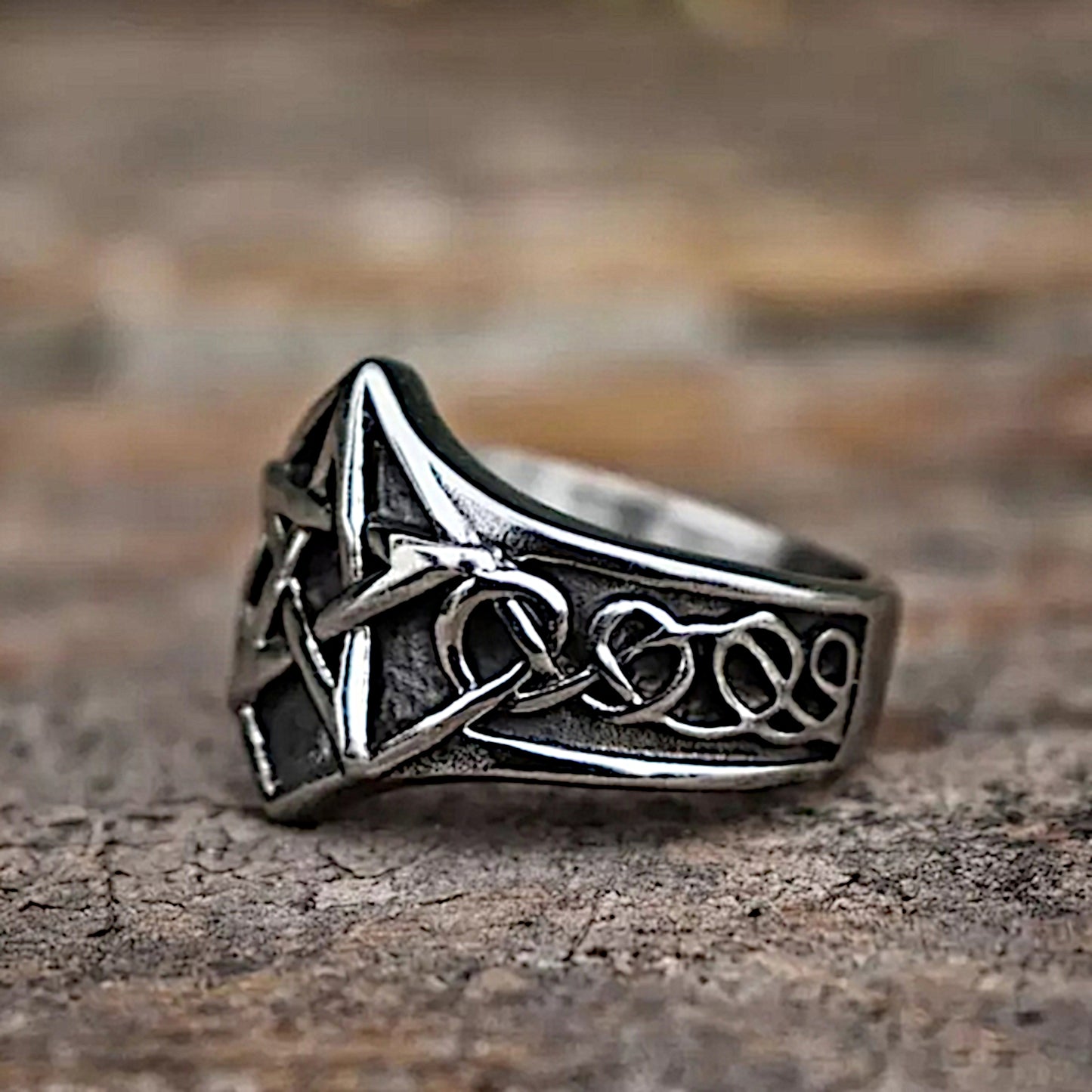 Men's Ring | Gothic Celtic Pentacle Pentagram Ring Stainless Steel Biker - A Gothic Universe - Rings
