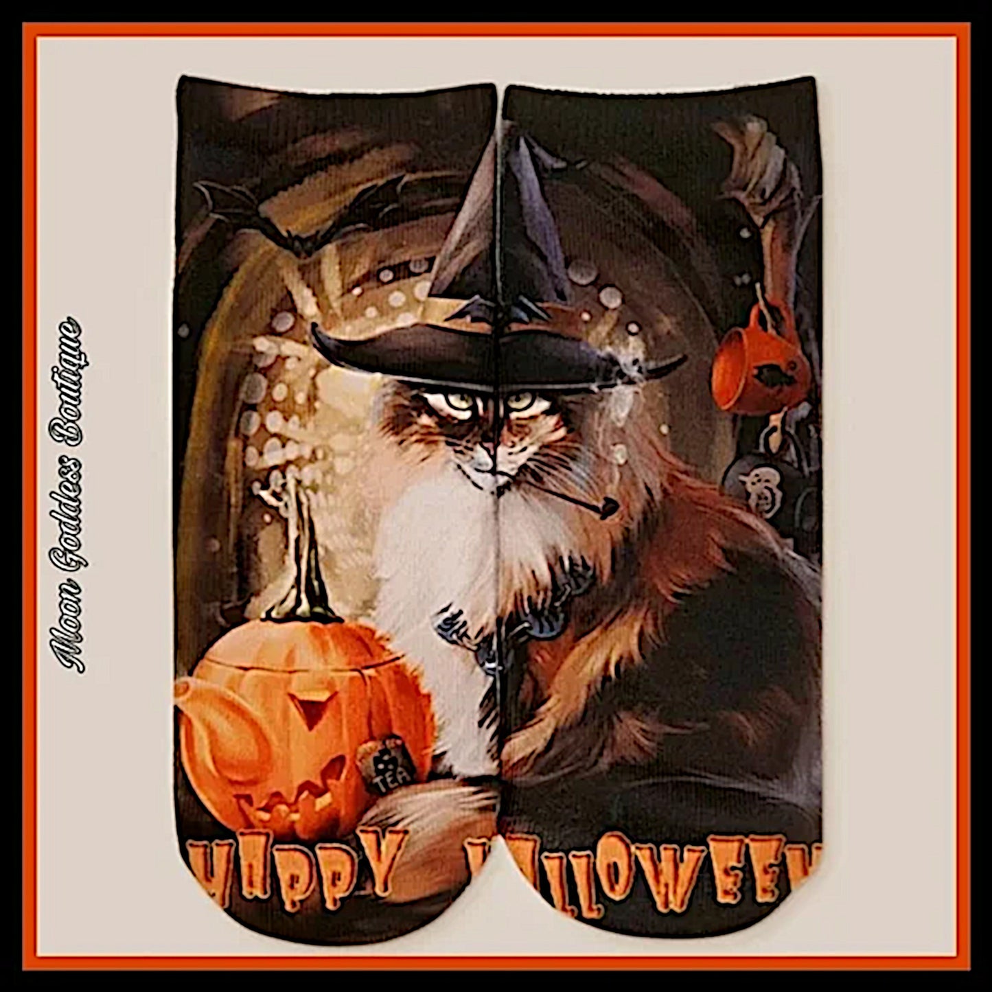 No Show Socks | Halloween Witch Cat Pattern OS - A Gothic Universe - Socks