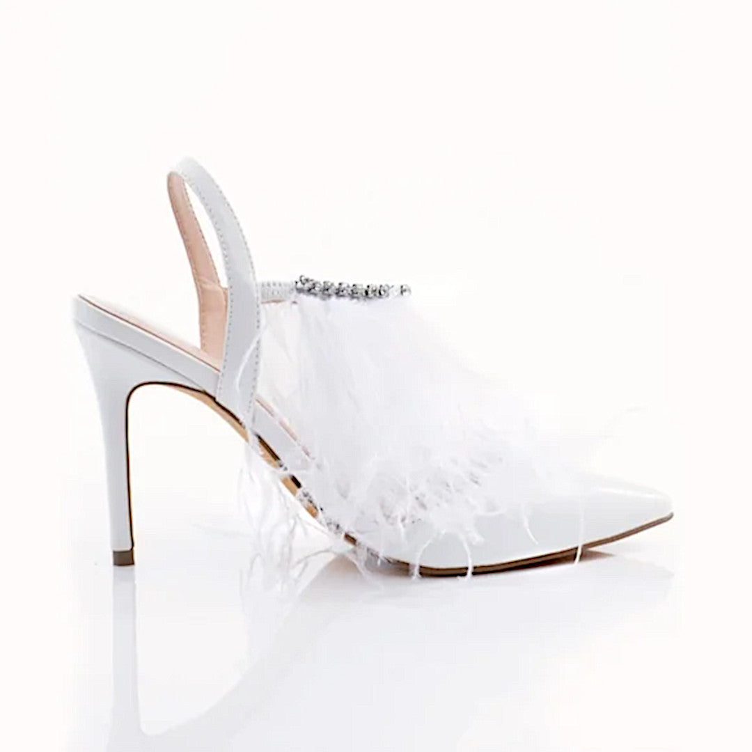 Ostrich Feather Heels | Luxury Encrusted Rhinestone Embellished White Pumps - Sparkl Fairy Couture - Shoes