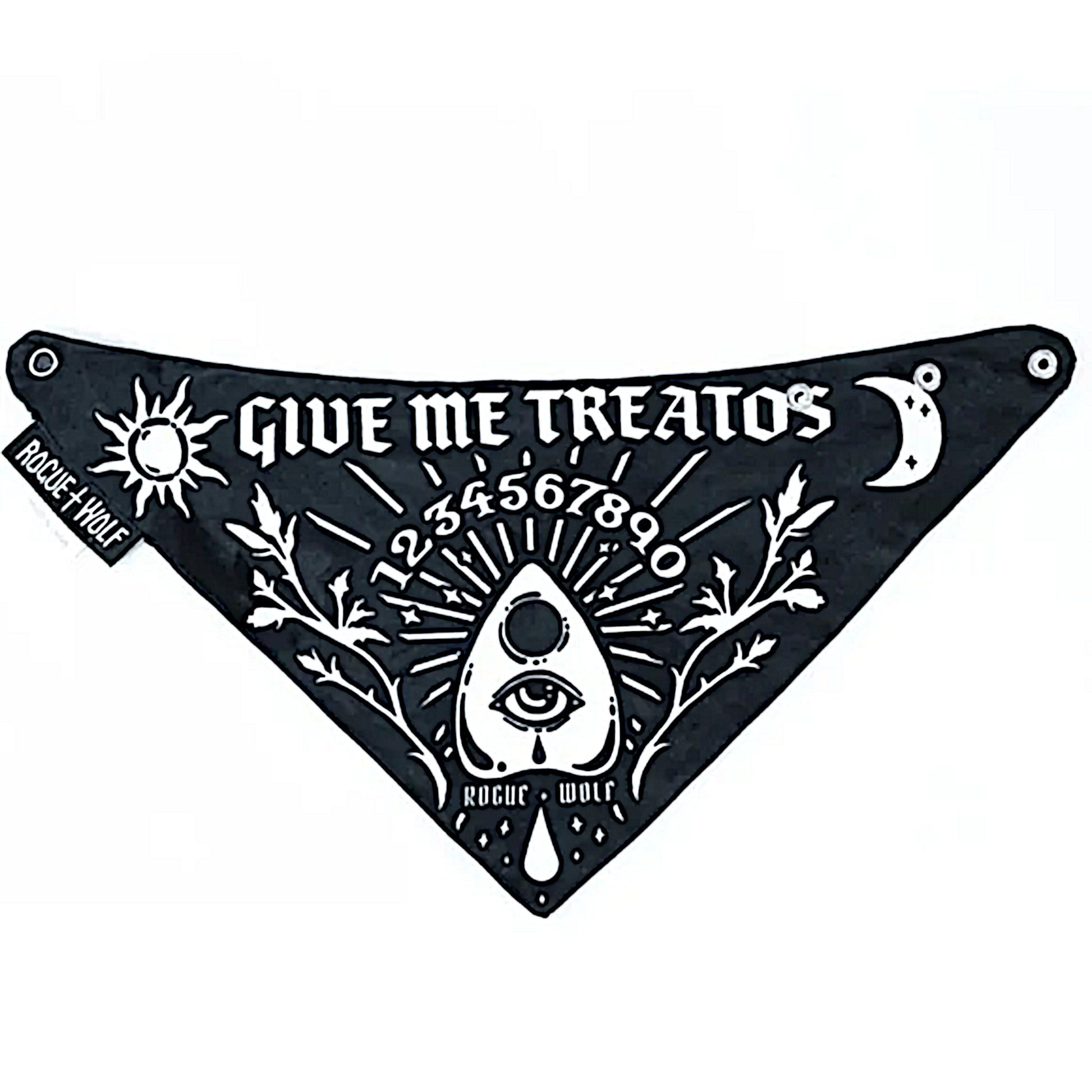 Pet Bandana | Give Me Treatos Ouija Black Vegan Bandana Dog or Cat - Rogue + Wolf - Pet Bandanas