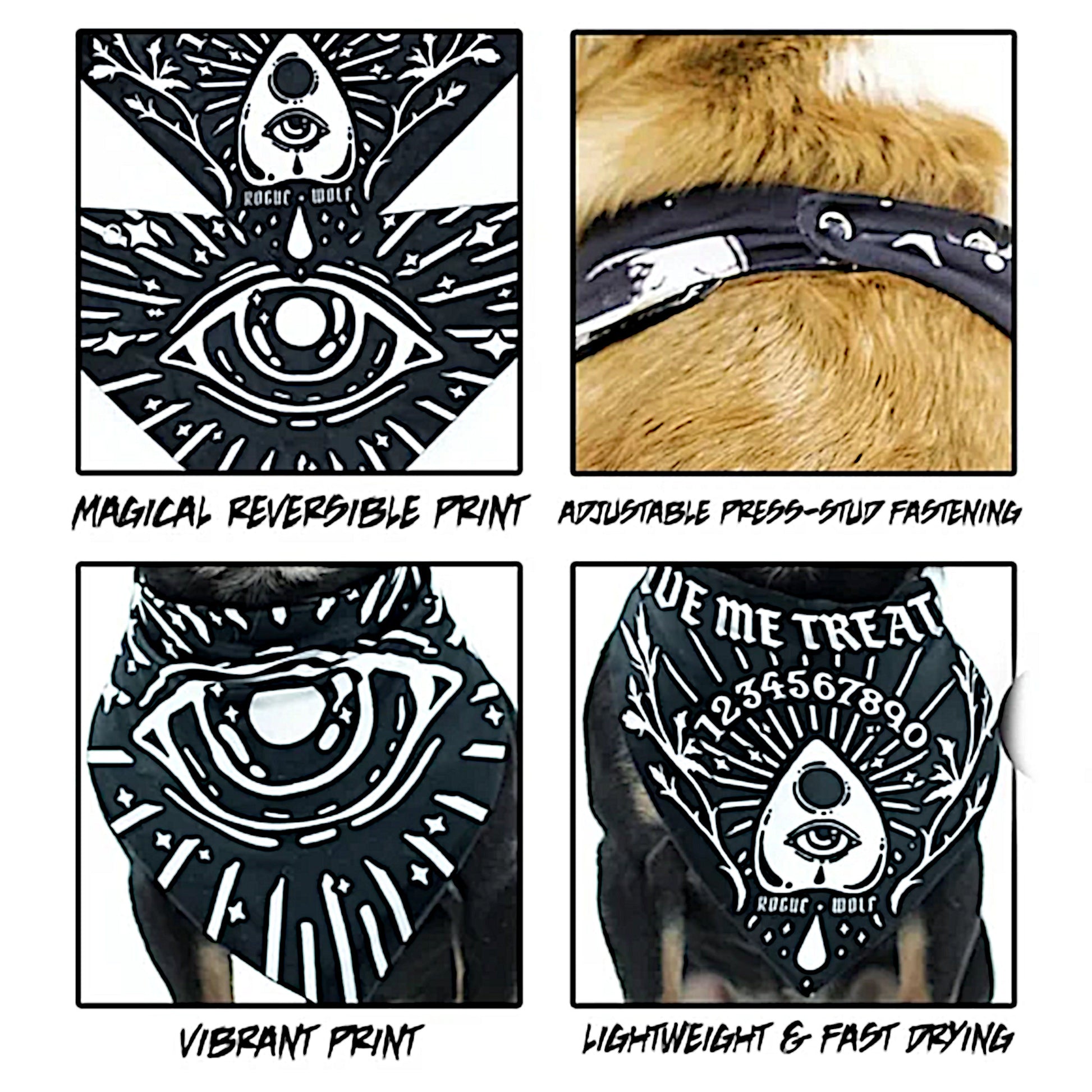 Pet Bandana | Give Me Treatos Ouija Black Vegan Bandana Dog or Cat - Rogue + Wolf - Pet Bandanas