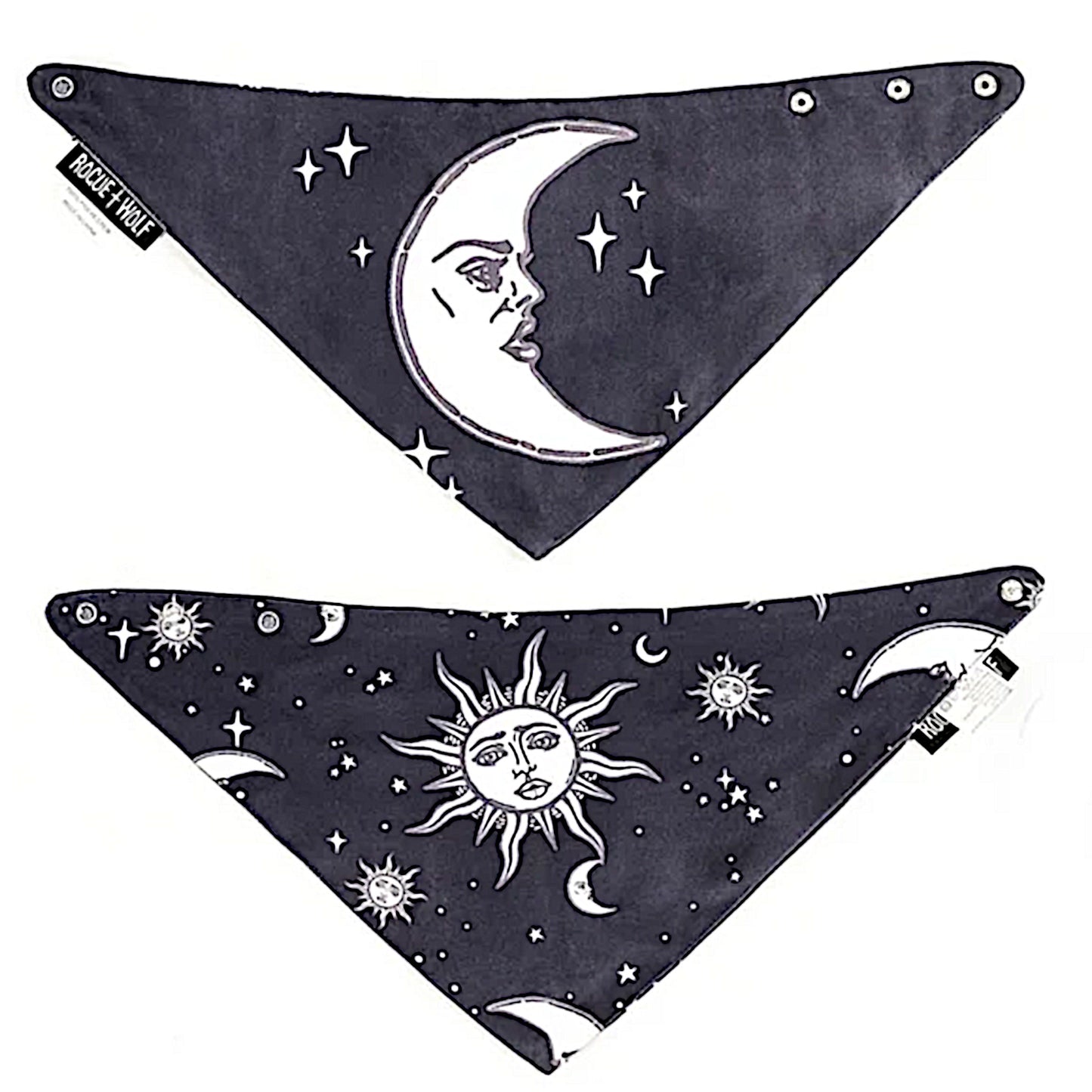 Pet Bandana | Reversible Celestial Print Black White Snap Closure - Rogue + Wolf - Pet Bandanas