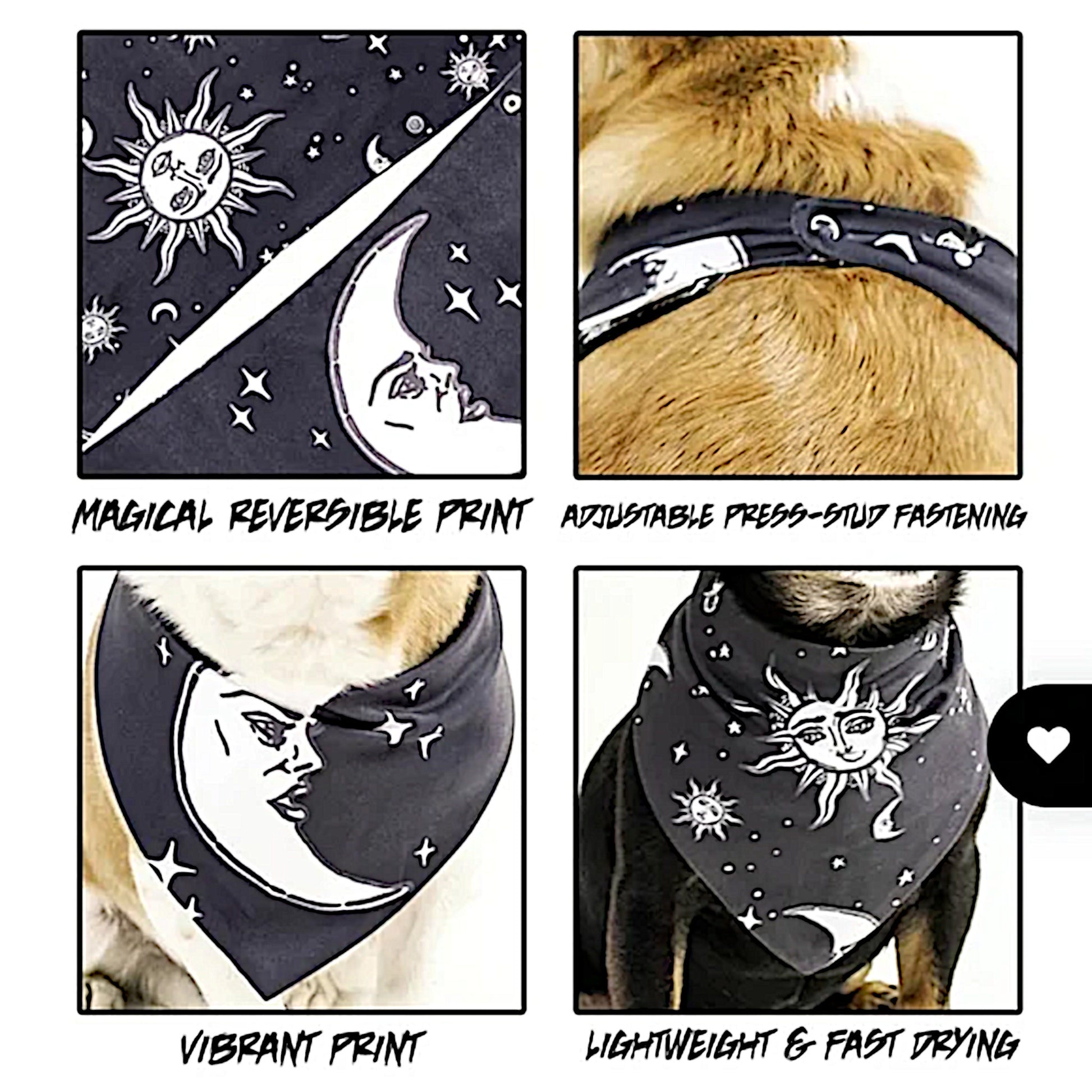 Pet Bandana | Reversible Celestial Print Black White Snap Closure - Rogue + Wolf - Pet Bandanas