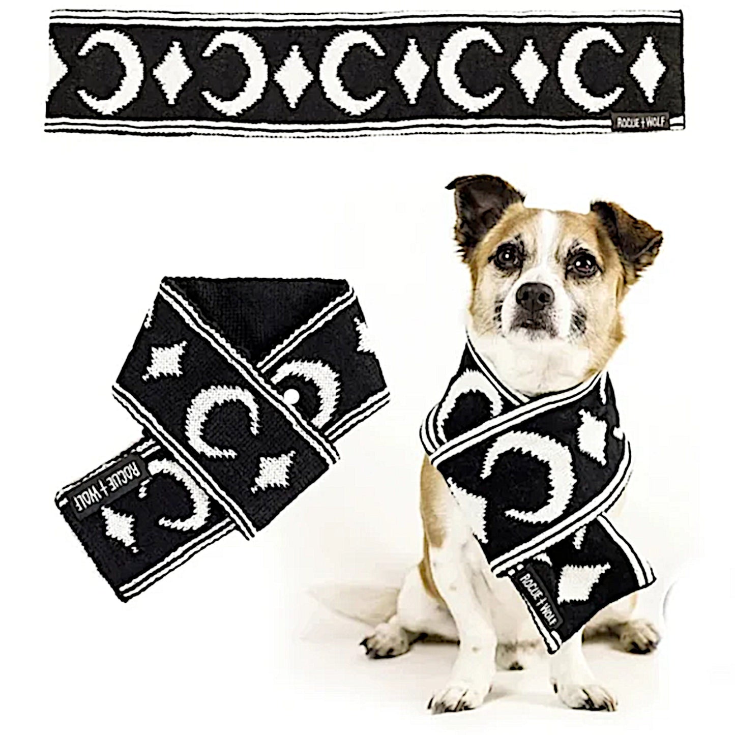 Pet Scarf | Moon Pupper Scarf Black & White Celestial Print Yarn - Rogue + Wolf - Pet Scarfs