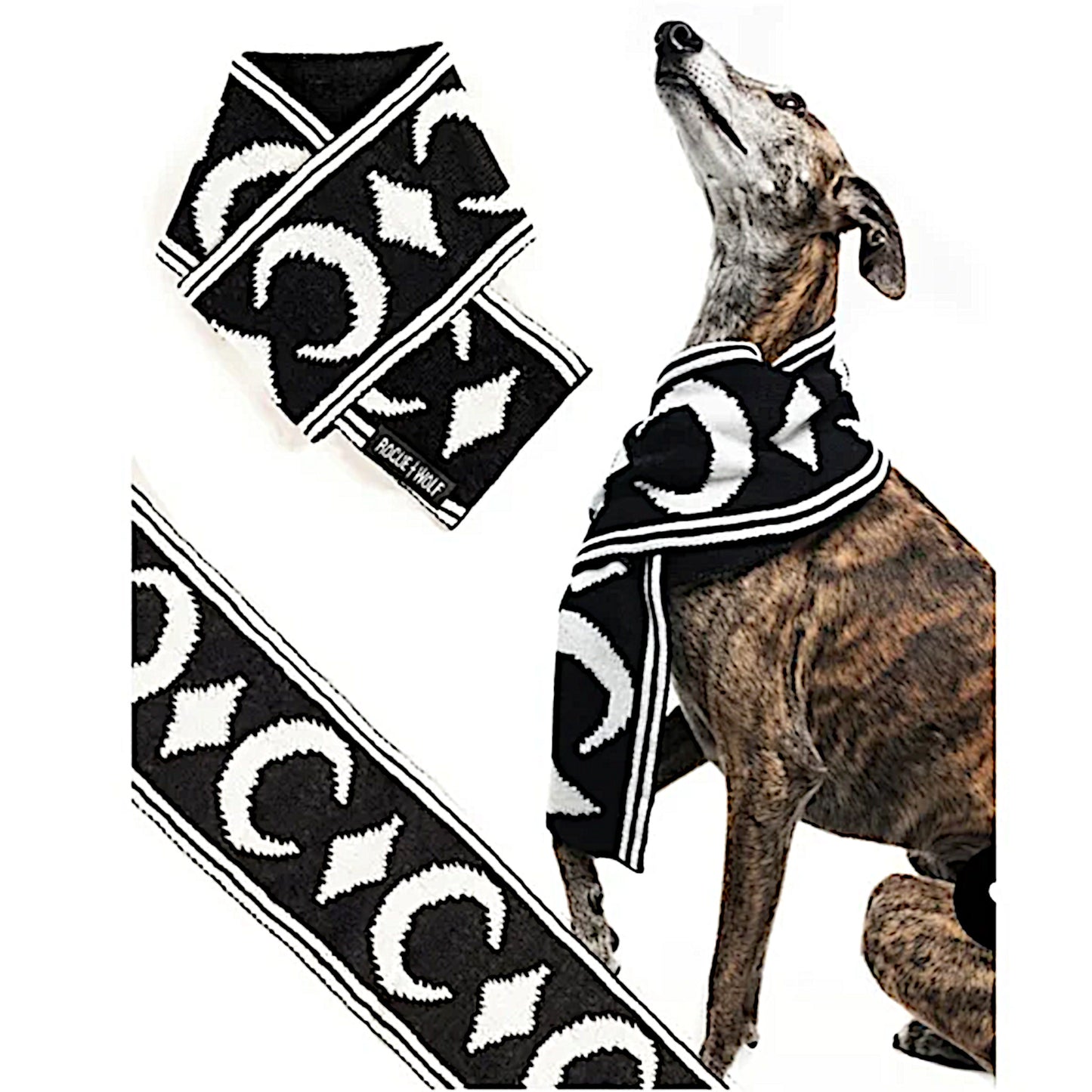 Pet Scarf | Moon Pupper Scarf Black & White Celestial Print Yarn - Rogue + Wolf - Pet Scarfs