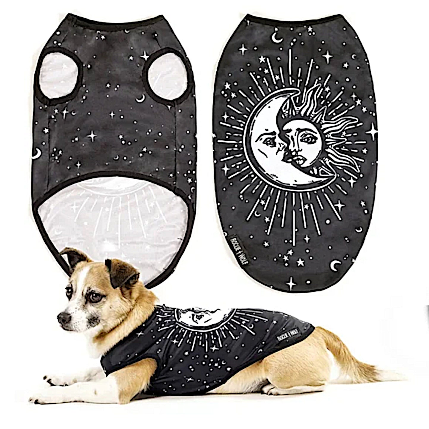 Celestial Pet Vest | Vegan Sun & Moon Print | Pullover Design Black & White - Rogue + Wolf - Pet Vests