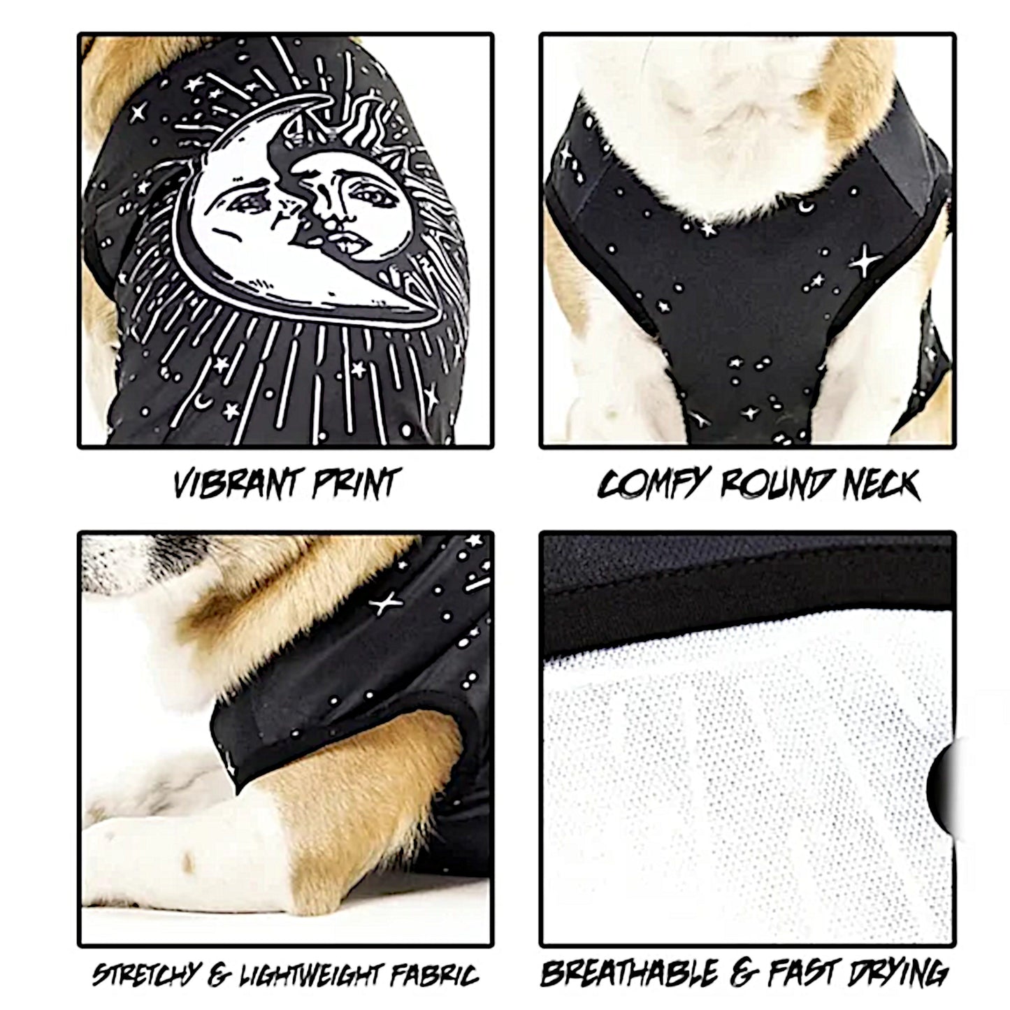 Celestial Pet Vest | Vegan Sun & Moon Print | Pullover Design Black & White - Rogue + Wolf - Pet Vests