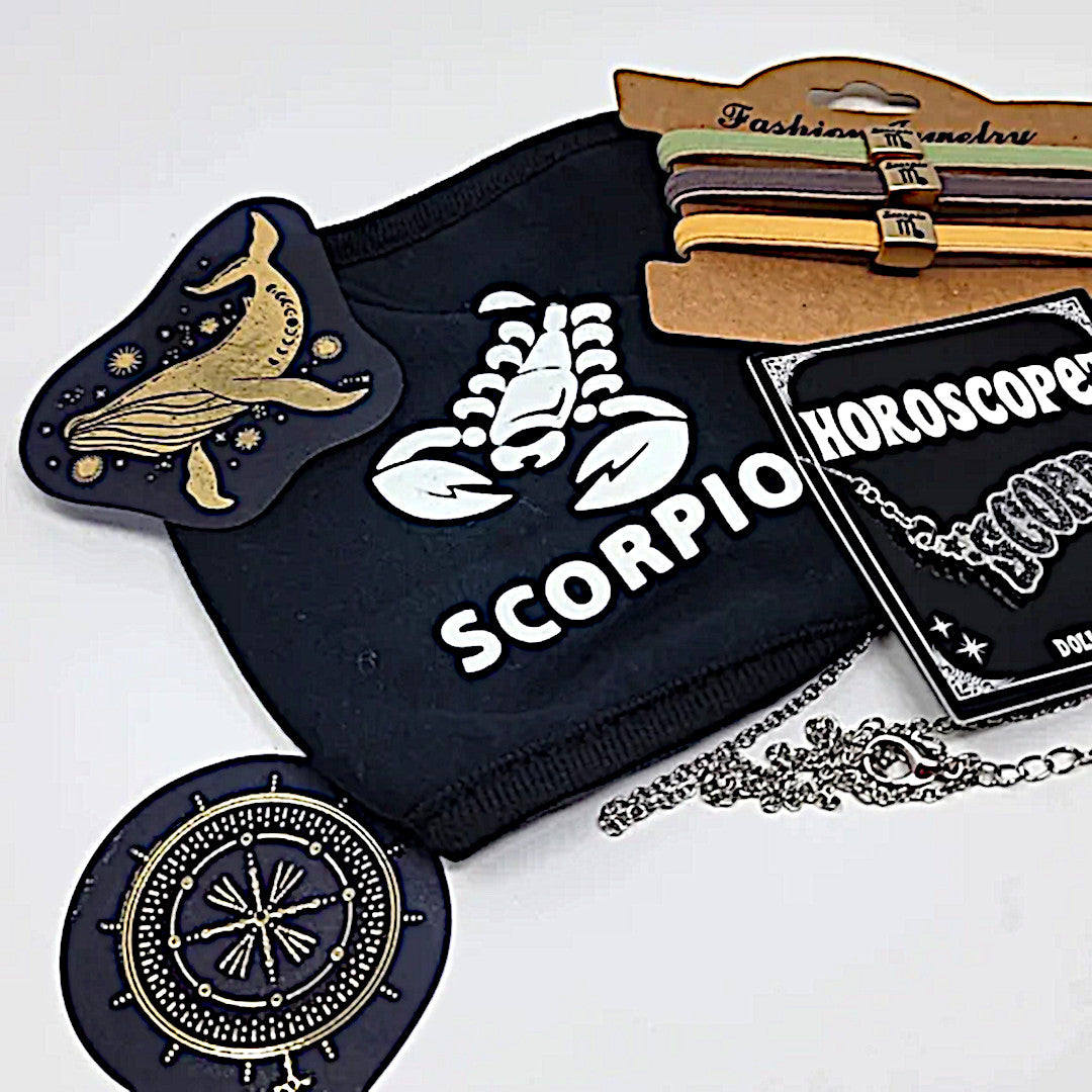 Scorpio Zodiac Bundle | Necklace Hair Ties Black Face Mask 3 Foil Stickers - Horoscopez - Necklaces