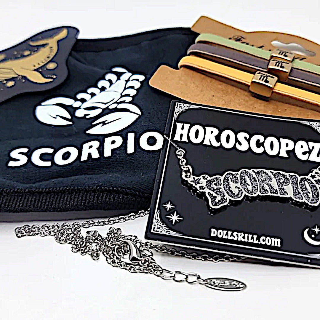 Scorpio Zodiac Bundle | Necklace Hair Ties Black Face Mask 3 Foil Stickers - Horoscopez - Necklaces