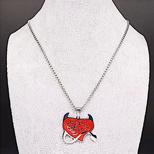 S*xy Devil Pendant | Red Heart Stainless Steel Necklace - A Gothic Universe - Necklaces