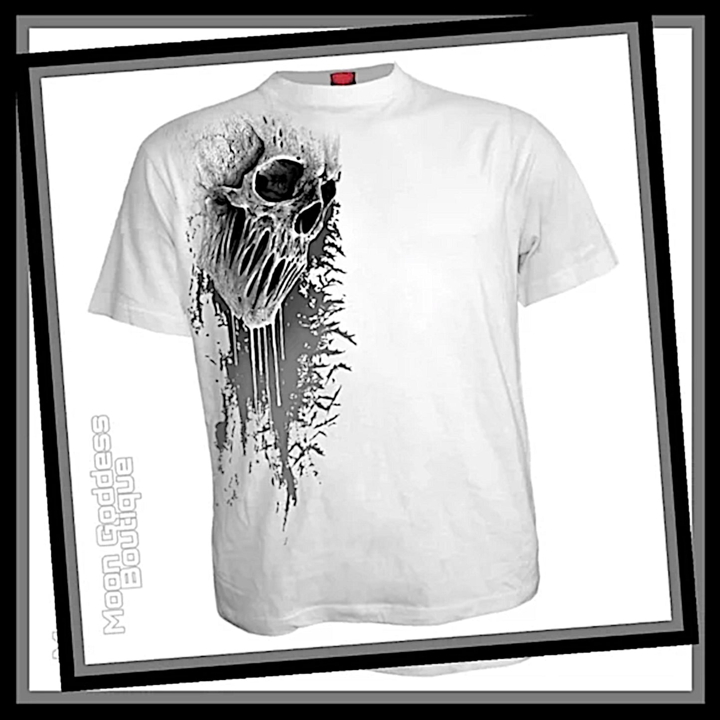Horror Graphic Tee | Gothic Skull Bat Curse Men's White T-Shirt - Spiral Direct - Shirts