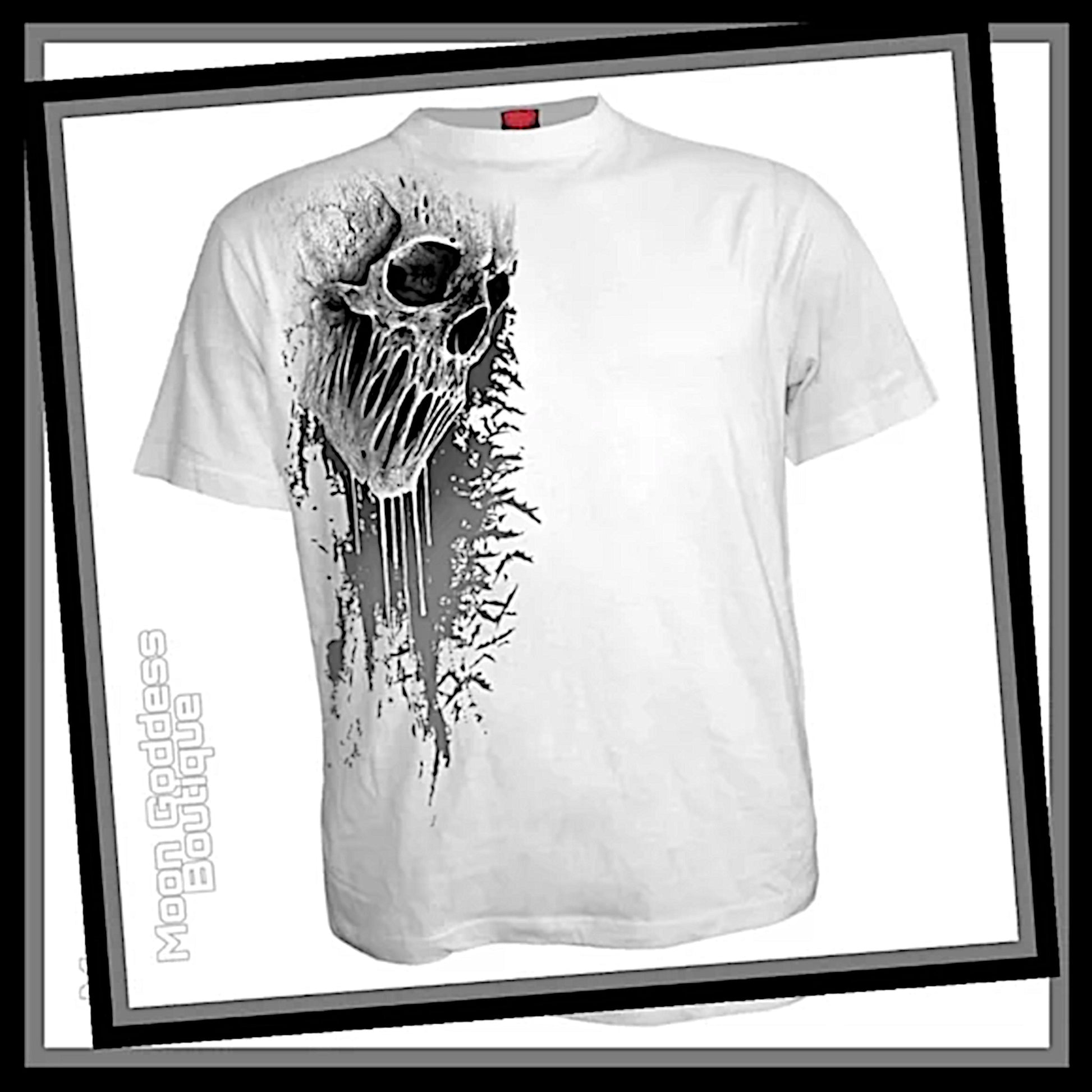 Horror Graphic Tee | Gothic Skull Bat Curse Men's White T-Shirt - Spiral Direct - Shirts