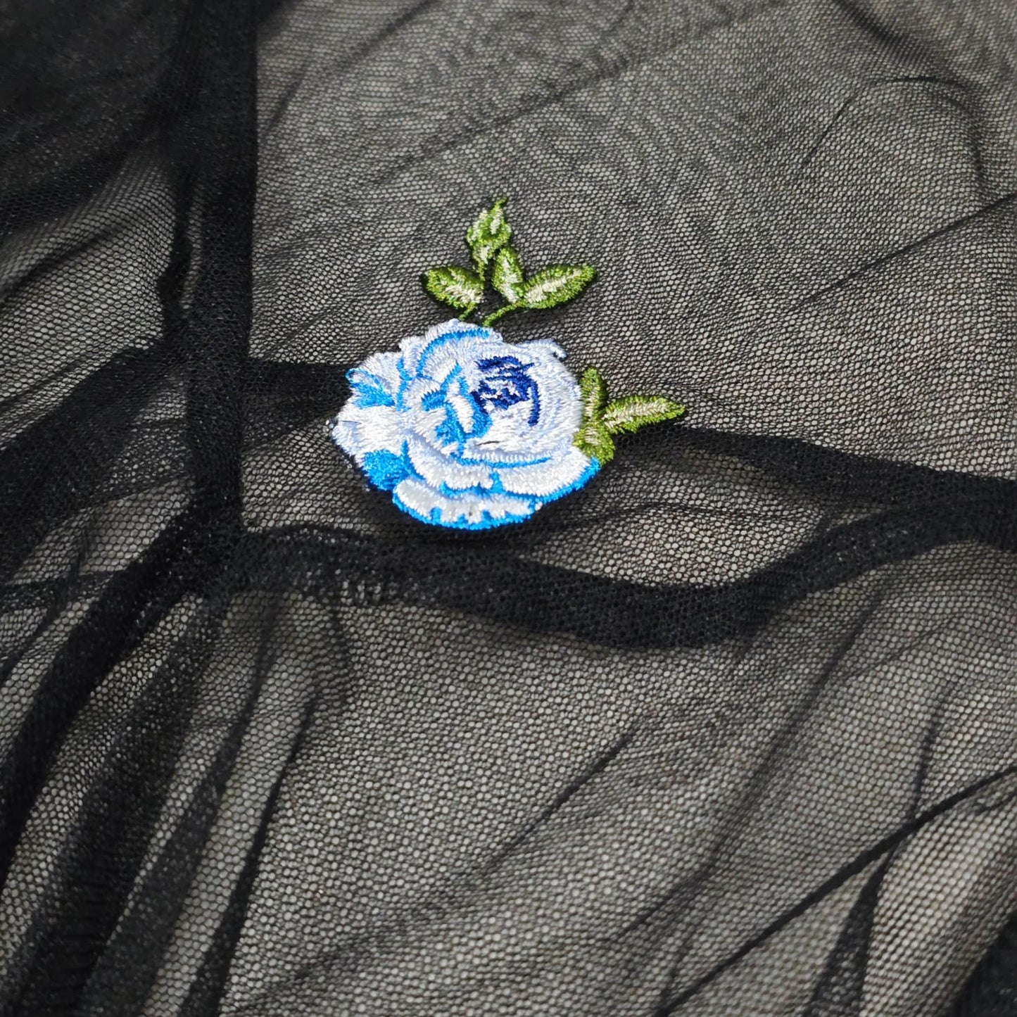 Black Fairycore Dress & Slip With Blue Floral Embroidery