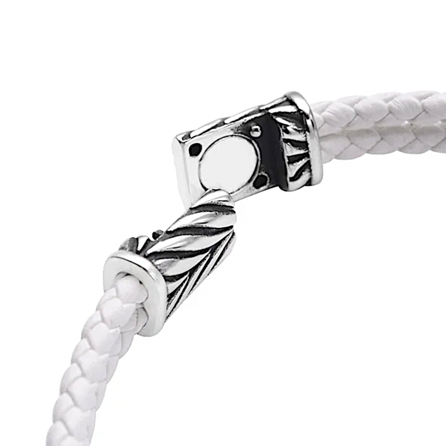 White Howlite Men's Bracelet | Genuine Leather Magnetic Clasp Stainless 8" - A Gothic Universe - Bracelets