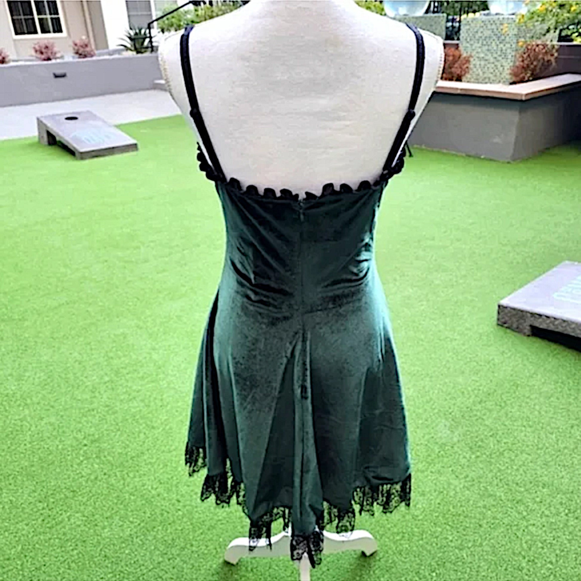 Velvet Lace Dress | Blind Faith | Romantic Gothic Victorian Green Dress - Widow - Dresses