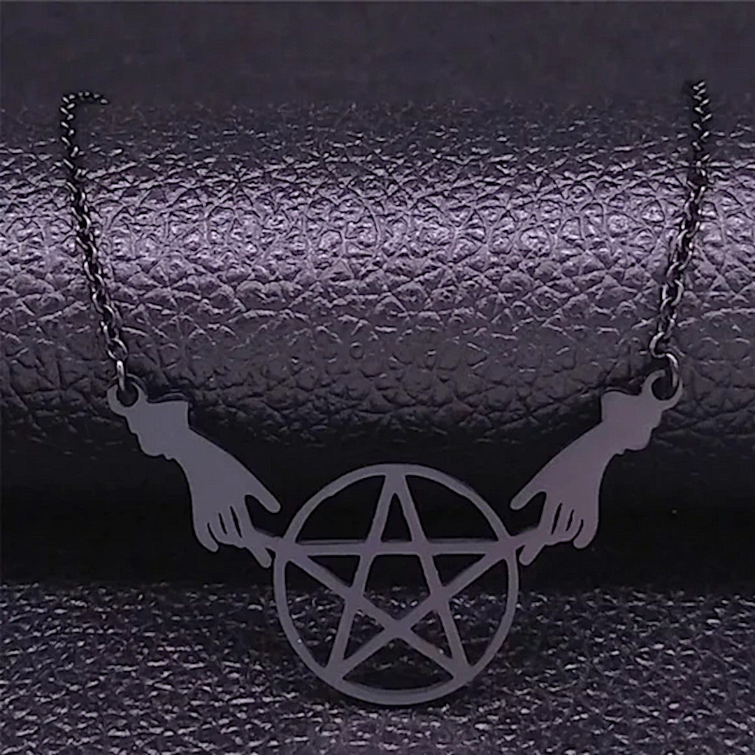 Witches Hands Holding A Perfect Pentacle Necklace - A Gothic Universe - Necklaces