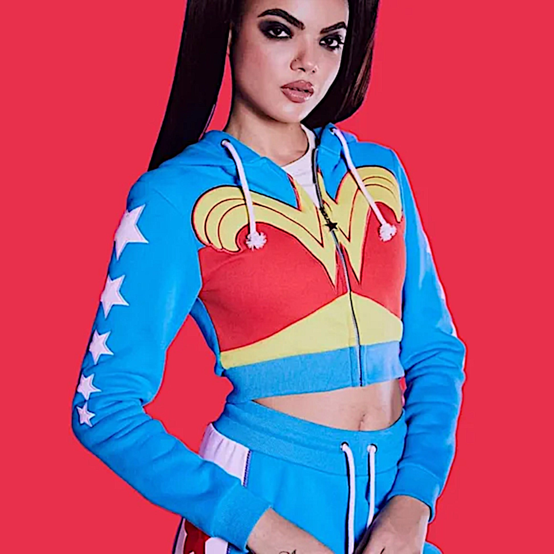 Wonder Woman Hoodie | Warrior Goddess | Zip Up Blue Red White Yellow Hoodie - DC Comics - Hoodies